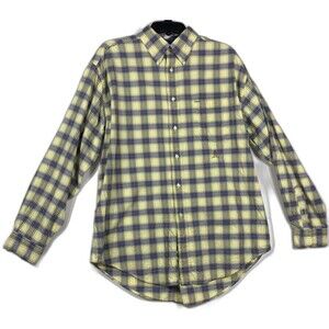 Tommy Hilfiger Shirt Mens Large Yellow Blue Plaid Button Up Long Sleeve